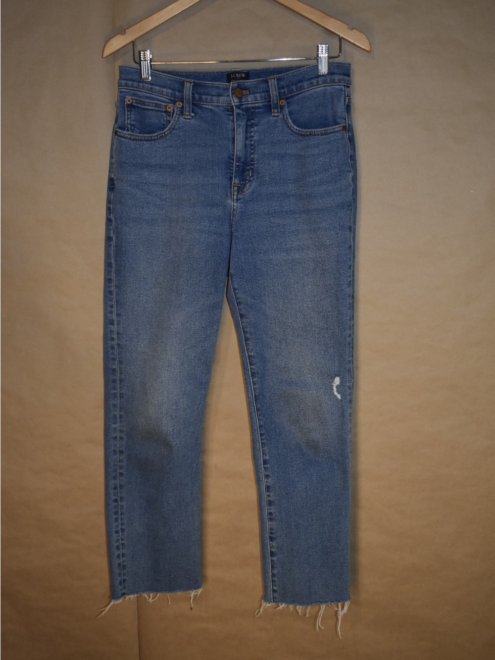 J.Crew Essential Straight Jeans Size 27 Medium Wash Raw Frayed Hem